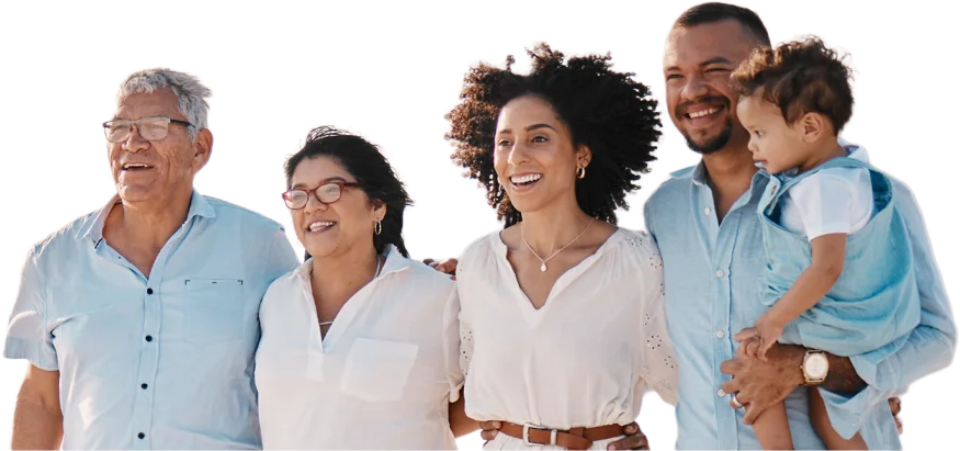 Family at beach isolated